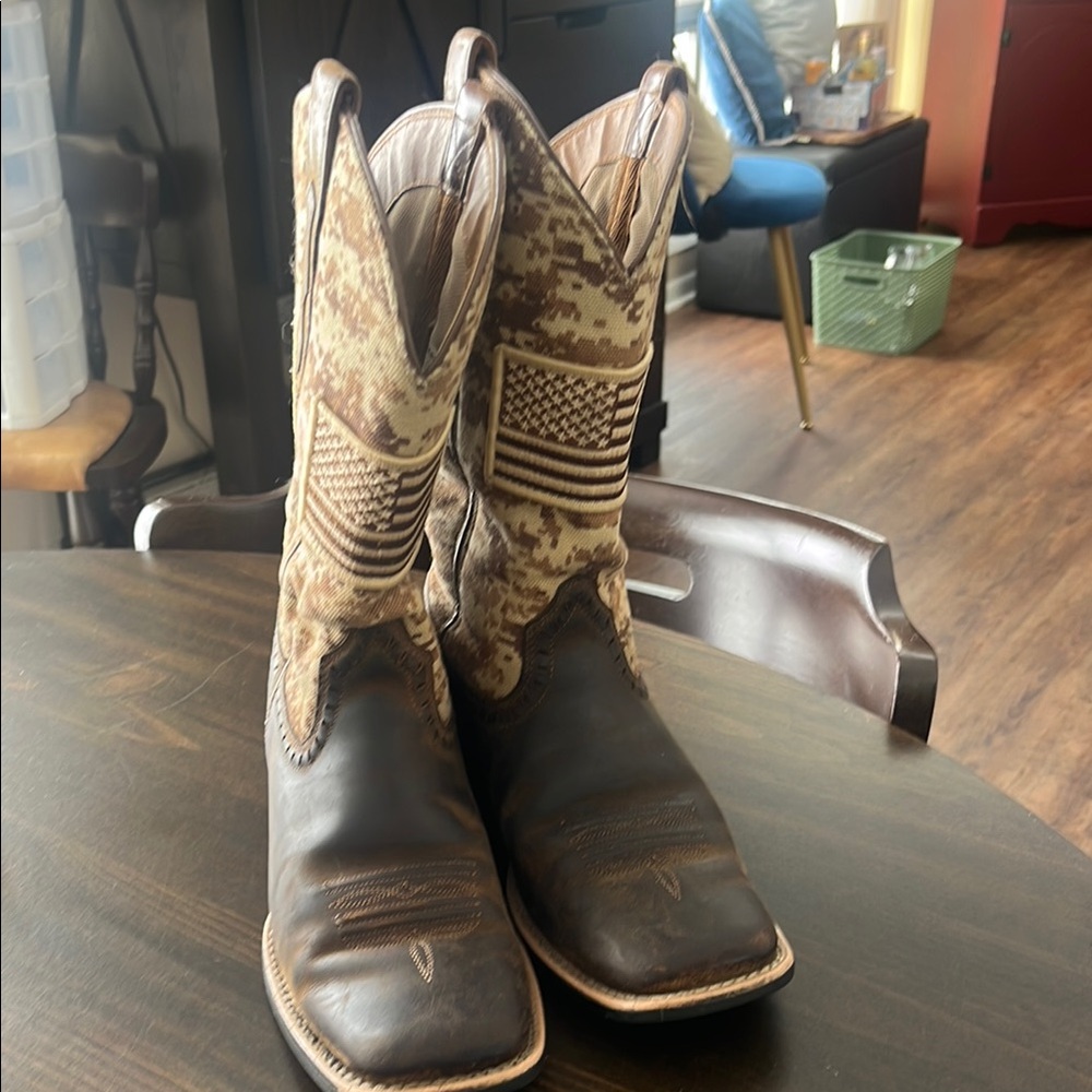 Brown Leather Boots with Camouflage Design